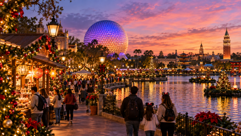 Disney altera a programação noturna do Epcot durante o Natal de 2026.