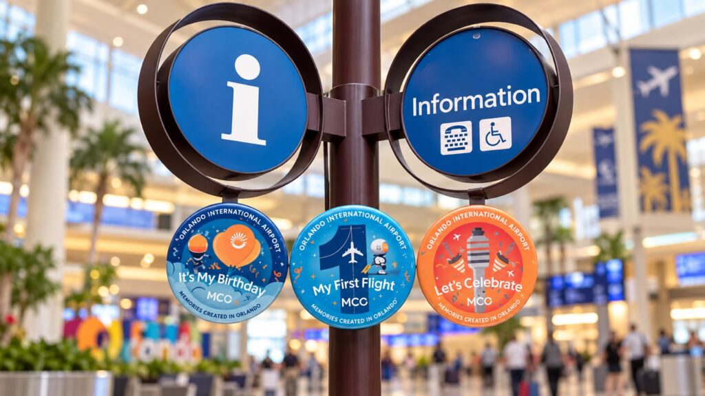 Bottons gratuitos no aeroporto de Orlando