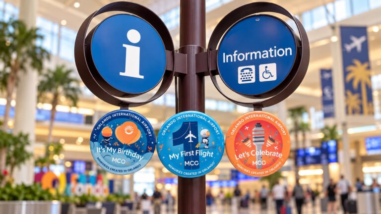 Bottons gratuitos no aeroporto de Orlando